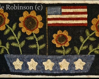 Sunflower Basket  -  A Michelle Robinson original primitive rug Hooking pattern  offered by Star Rug Company
