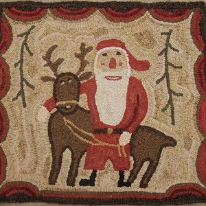 Patrón de alfombra con gancho de Star Rug Company ~ Papá Noel y reno antiguos