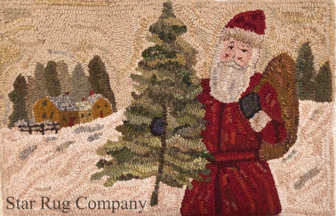 Flying Santa Rug Pattern Star Rug Company ~vintage Santa in the Village Rug Hooking Pattern - Etsy
