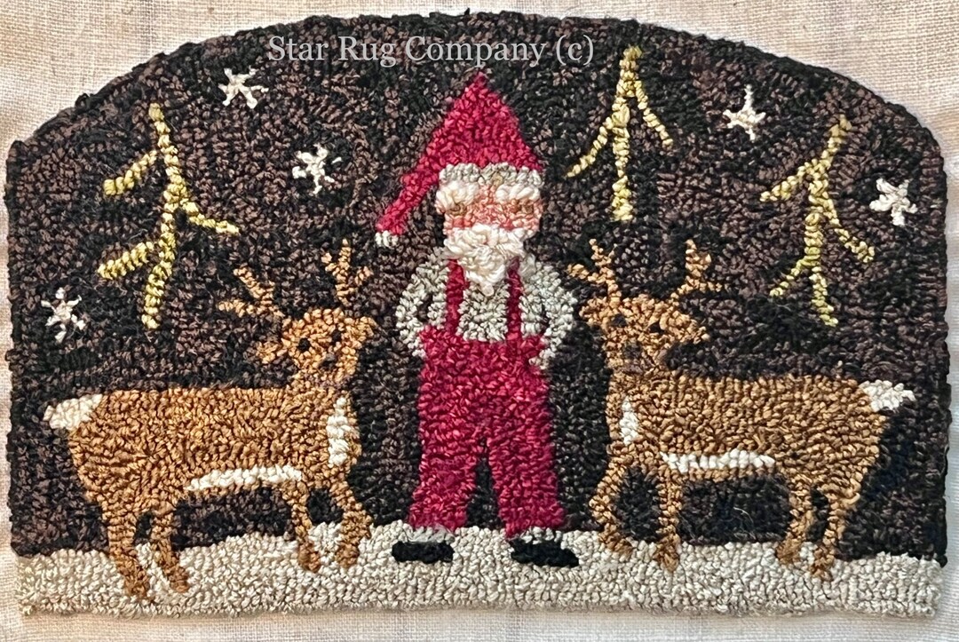 Flying Santa Rug Pattern Star Rug Company ~ Santa and His Reindeer Hooking Pattern - Etsy