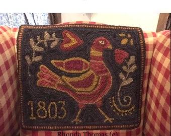 Redware Rooster (Small) -  A Rhonda Thomas original primitive rug Hooking pattern  offered by Star Rug Company