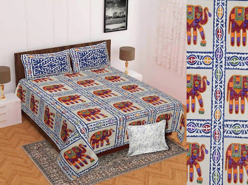 Rajasthani Traditional Jaipuri King Size Bedsheet With 2 Pillow Cover