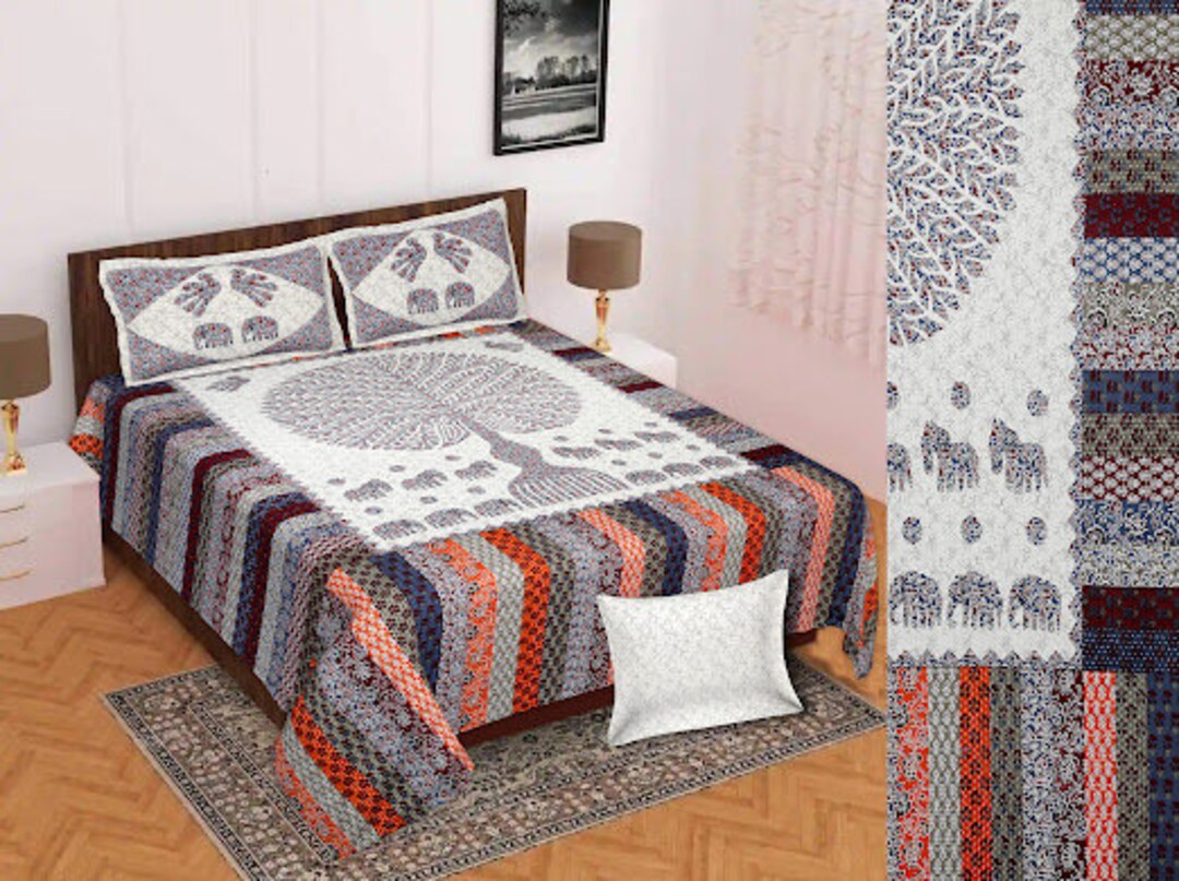 Rajasthani Traditional Jaipuri King Size Bedsheet With 2 Pillow Cover