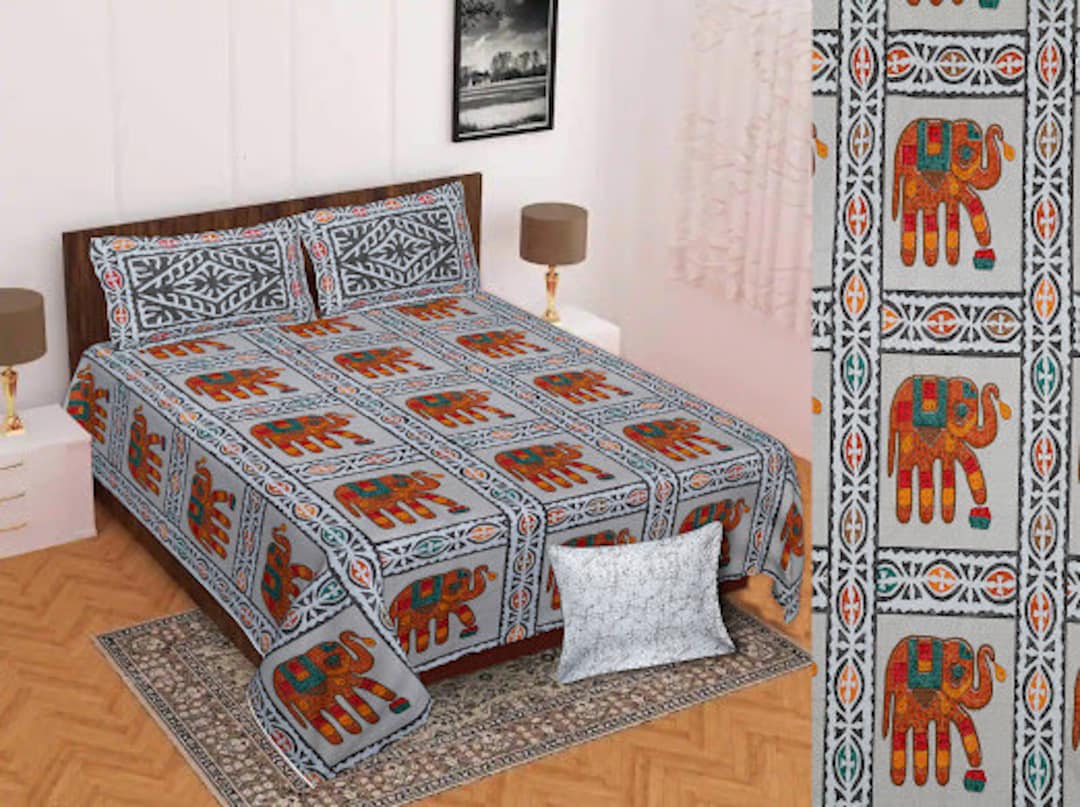 Rajasthani Traditional Jaipuri King Size Bedsheet With 2 Pillow Cover
