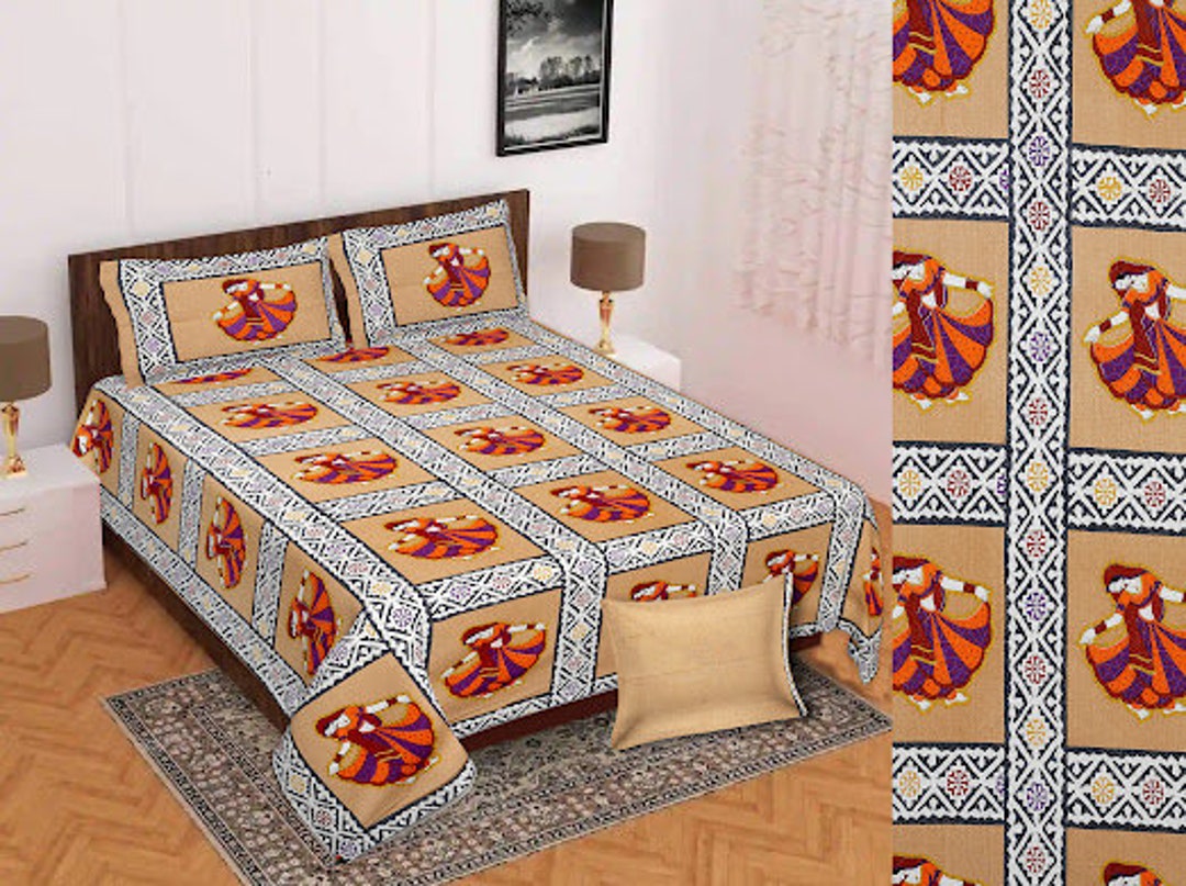 Rajasthani Traditional Jaipuri King Size Bedsheet With 2 Pillow Cover