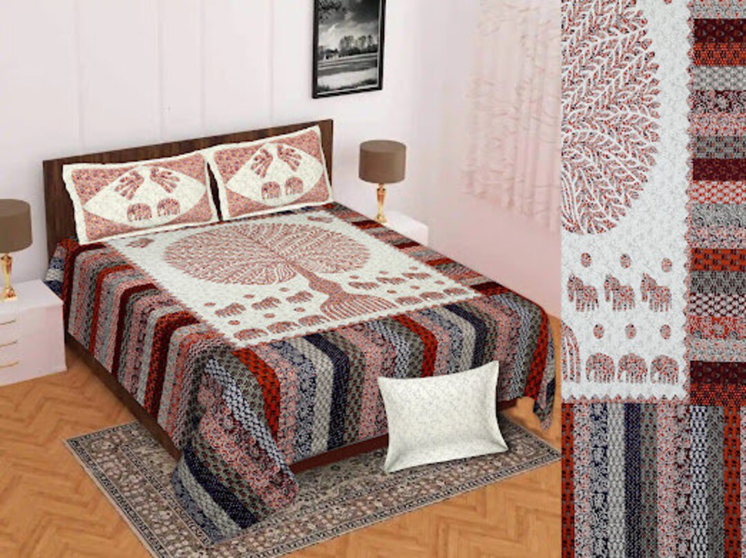 Rajasthani Traditional Jaipuri King Size Bedsheet With 2 Pillow Cover