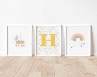 Nursery rainbow print, personalised name rainbow print, Digital print, nursery wall art, set of 3 personalised nursery prints