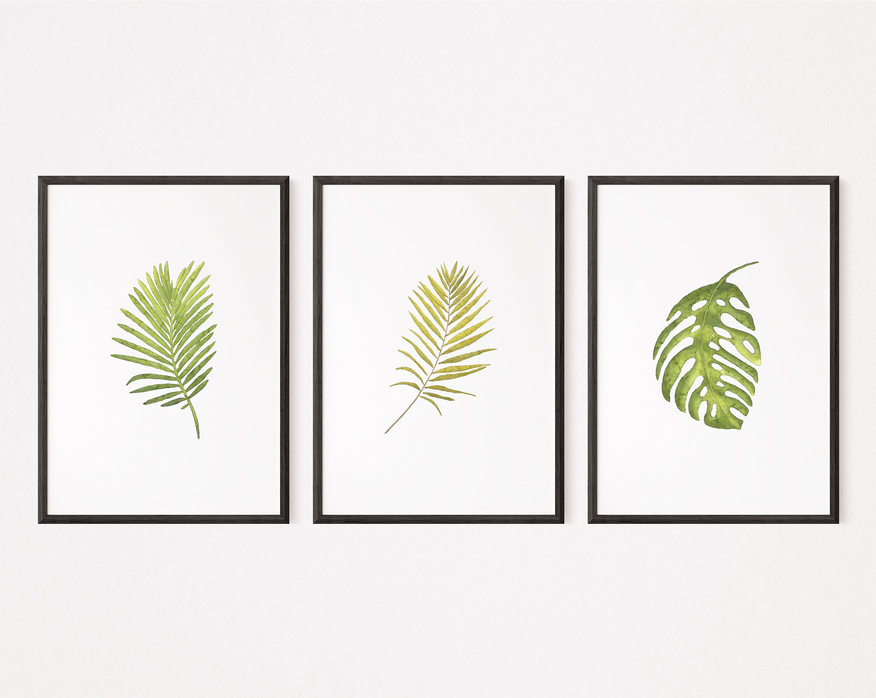 Set of 3 Palm Leaves, Tropical Leaf Print, Watercolour Leaves, Green ...