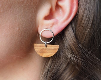 Olive wood earrings half moon 24k gold plated/ 925 silver plated