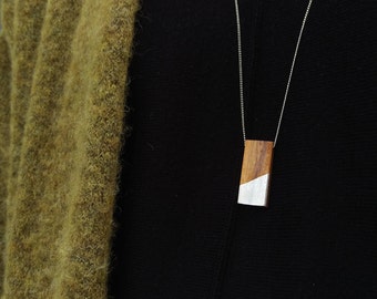 Long olive wood & silver necklace