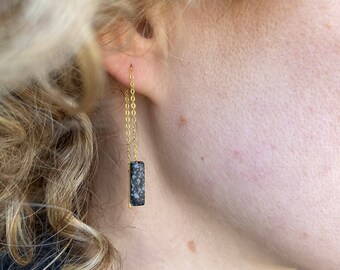 Earrings 925 silver gold plated & black granite