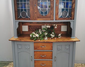 Küchenschrank,Buffet,Antik,Anrichte,Bleiverglasung,Vintage
