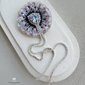 Handmade Beaded Dandelion Brooch: Purple Flower Pin