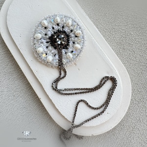 Handmade Dandelion Brooch: Beaded Flower with Natural River Pearls