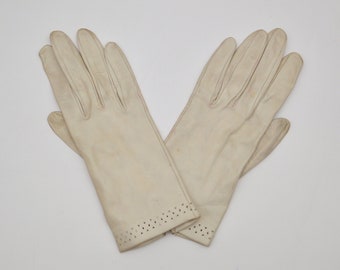 womens light grey leather gloves