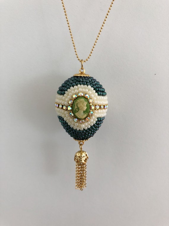 Beaded Cameo Quail Egg Necklace Etsy