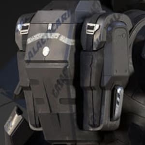 May include: A close-up of a black, futuristic-looking backpack or armor component. The design features rectangular panels, metallic accents, and the text "GALACTIC" and "AR". The overall aesthetic suggests a sci-fi or military theme.