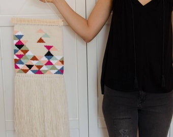 Colorful geometric handwoven wall hanging