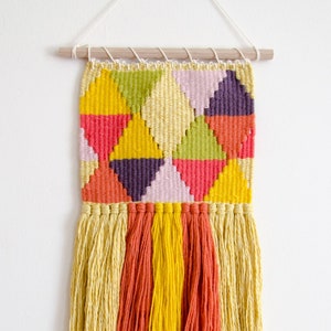 Colorful geometric woven wall hanging image 1