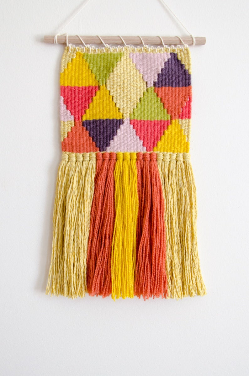 Colorful geometric woven wall hanging image 1