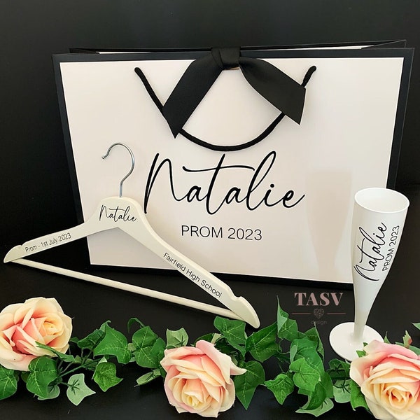 Personalised Prom Gift Bag, Hanger & Flute Gift Set