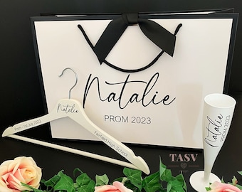 Personalised Prom Gift Bag, Hanger & Flute Gift Set