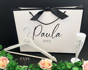 Personalised Bridal Gift Bag, Hanger & Flute Gift Set