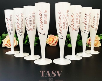 White 175ml Biodegradable Plastic Champagne Flutes