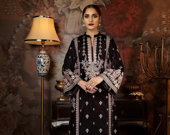 Vestido de terciopelo pakistaní original nuevo de 2 piezas listo para enviar Adans libas cosido tamaño pequeño mediano grande diseñador moda último invierno