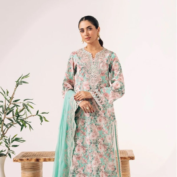 Brand New Original Sable Vogue Luxury Lawn Pakistani Salwar Kameez Dress Suit Stitched  Fashion Embroidered Free Shipping Fancy SAL-05-23-V1