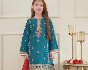 Colección de organza de seda pakistaní para niñas Eid Shanzey bordado Gudiya Moda Salwar Kameez Compras Envío gratis Venta exclusiva Eid