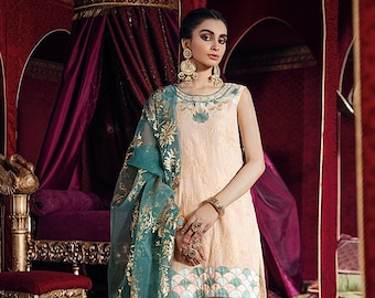 Brand New Original Cross Stitch Designer Razia Sultana Jacquard Pakistani Salwar Kameez Stitched Party wear Bridal wear Summer Fabric Buy