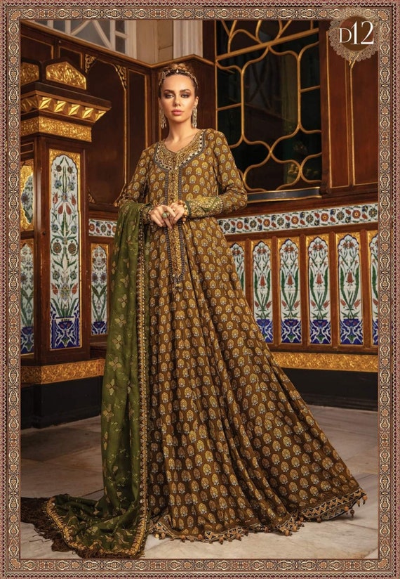 Brand New Original Maria B Linen DL-912-Brown Winter Pakistani Salwar Kameez Dress Suit Stitched Latest Fashion Clothing Indian 2021