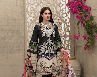 Brand new Pakistani Original Lawn Printed Dress Embroidered Neckline Small Medium Large Free Shipping Designer Branded Maria B Asim Jofa