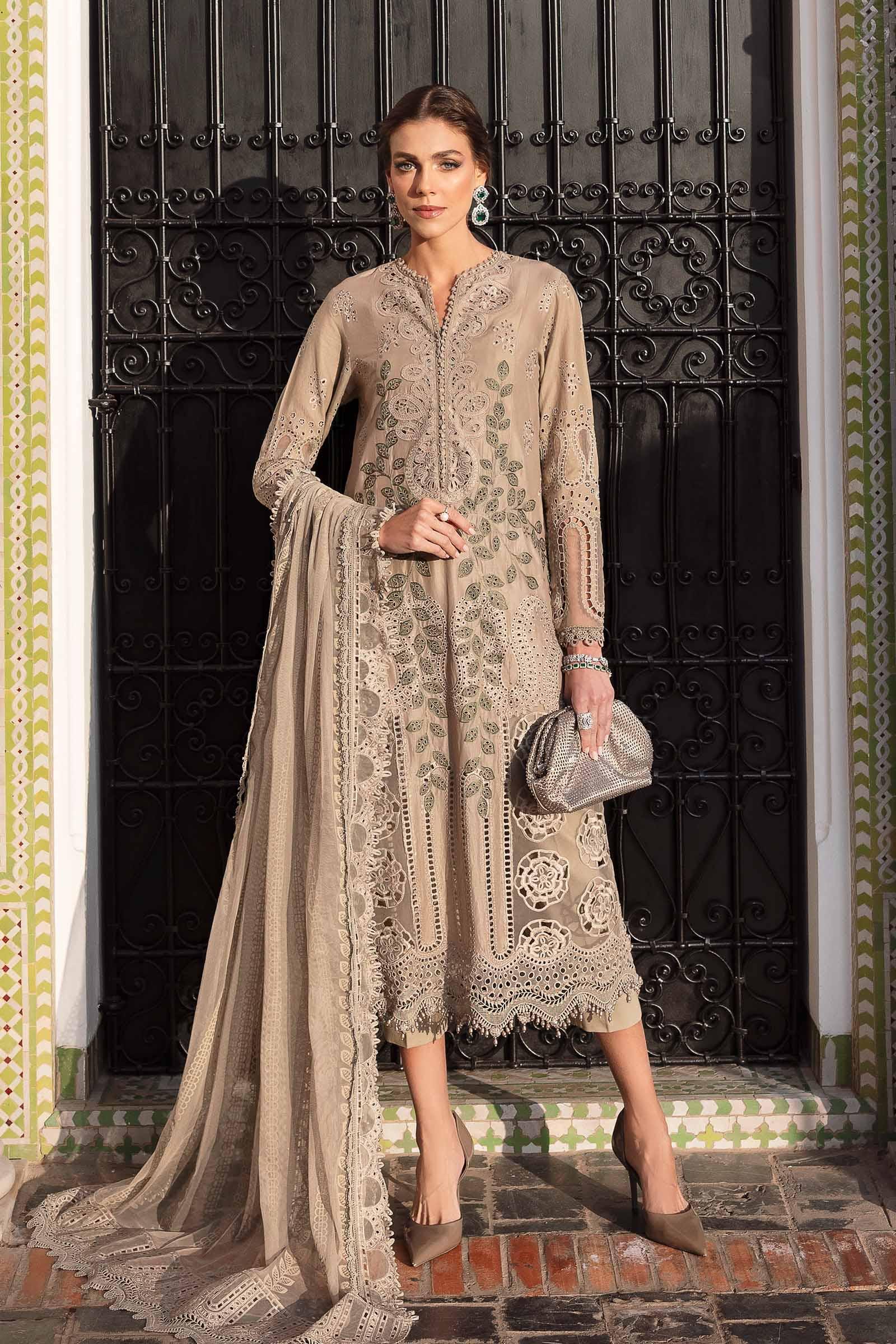 open lace back dress Maria B Bamber Chiffon Party Wear Maxi Dress main image 1