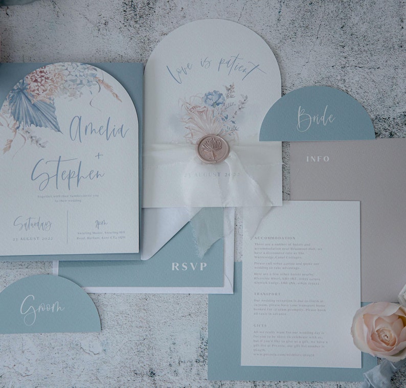 Wedding Invitation Dusty Blue Nude Boho Collection image 3