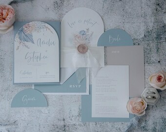 Wedding Invitation - Dusty Blue - Nude Boho Collection