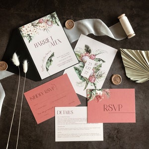 Wedding Invitation Tropical Orchid Details Card A6