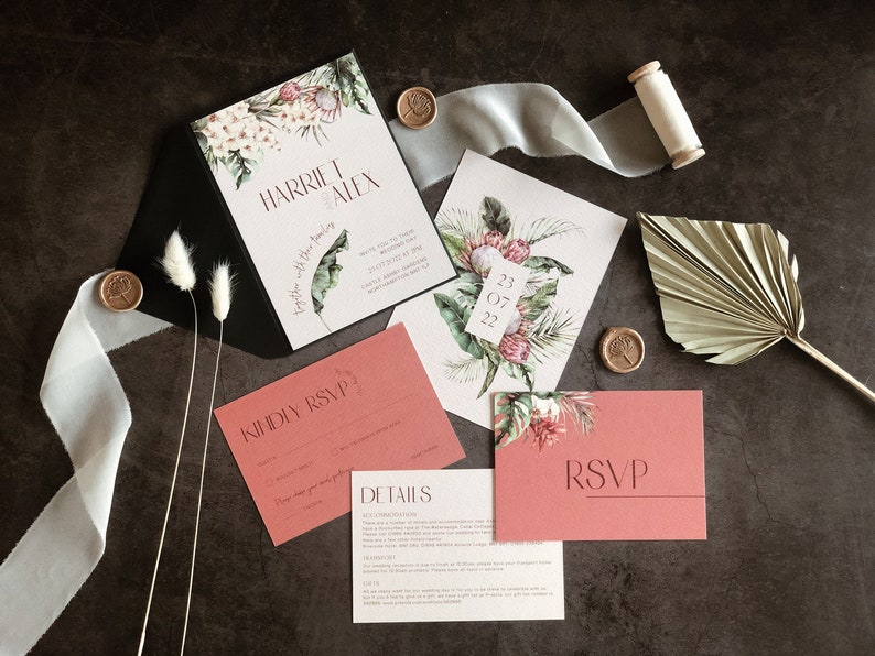 Wedding Invitation Tropical Orchid Details Card A6