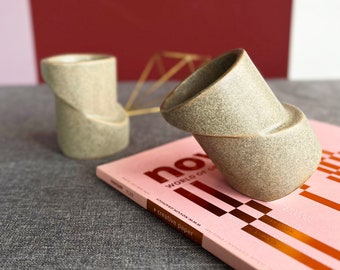 Ceramic Geometric Tilted  MUG | Modern CUP | minimalistic gift  |  tilt style cup beige cup deconstructive style design pice cool gift matt