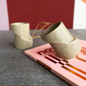 Ceramic Geometric Tilted  MUG | Modern CUP | minimalistic gift  |  tilt style cup beige cup deconstructive style design pice cool gift matt