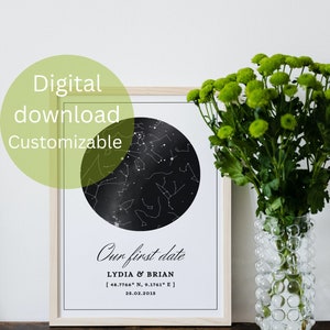 Téléchargement numérique Carte des étoiles personnalisée, Personnalisé, Sélectionnez votre date, Anniversaire, Crèche, Anniversaire, Cadeau