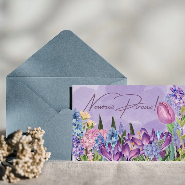 Digital Nowruz Greeting Card, Printable Download, Floral Art, Spring