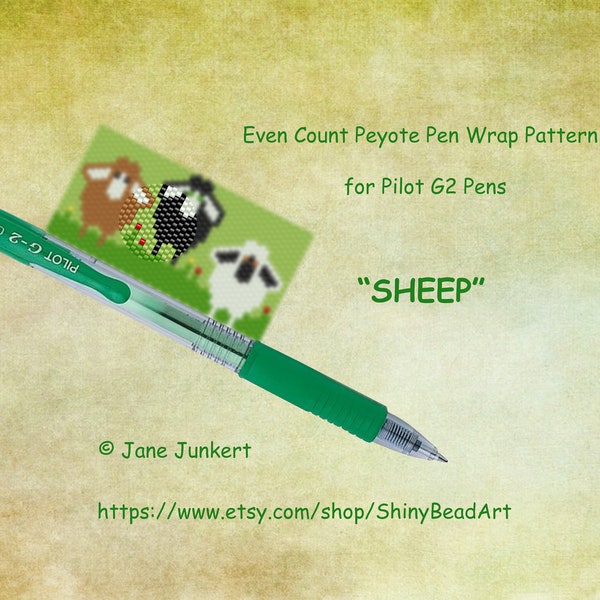Pen Wrap Pattern / Pen Cover Pattern / Peyote Pattern for G2 Pen by Pilot "SHEEP" /Pdf ENGLISH / fits G2 pen by Pilot