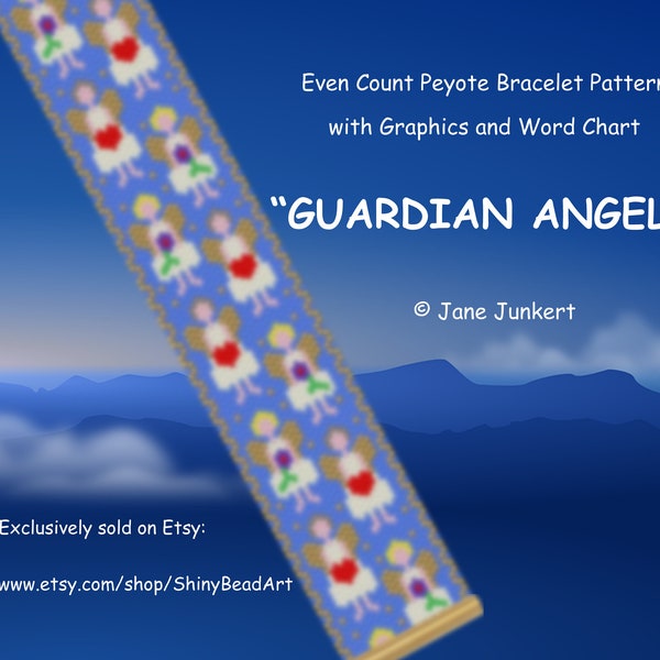 GUARDIAN ANGELS / Flat Even-Count Peyote Bracelet Pattern / Pdf ENGLISH / Peyote Bracelet Design / beading instruction