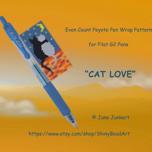 Patrón peyote para funda de bolígrafo de gel G2 "CAT LOVE" / Pdf en INGLÉS / Patrón de envoltura de bolígrafo / Patrón de funda de bolígrafo / para bolígrafo de gel Pilot G2