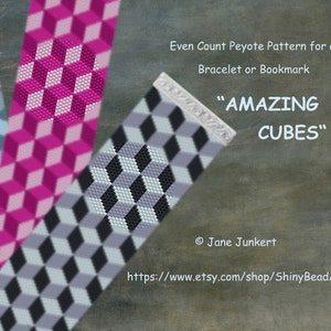 AMAZING CUBES / Even-Count Peyote Bracelet or Bookmark Pattern / Pdf ENGLISH / Peyote Bracelet Design / with graphics and word chart
