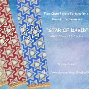 STAR of DAVID / Even-Count Peyote Bracelet or Bookmark Pattern / Pdf ENGLISH / with graphics and word chart