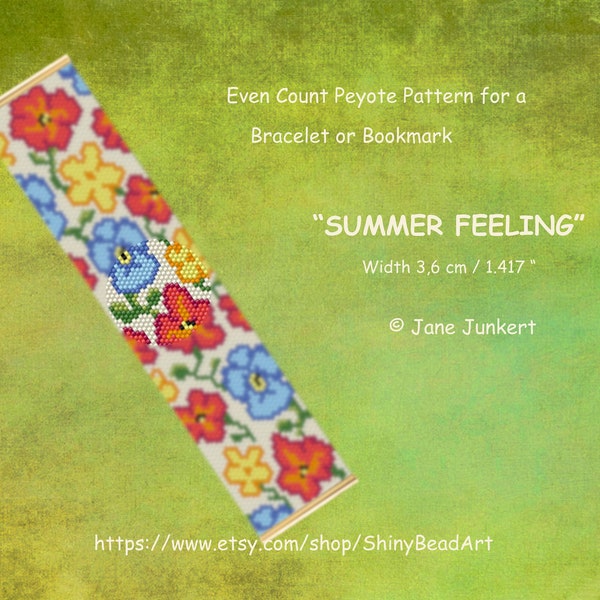 SUMMER FEELING / Peyote Armband oder Lesezeichen-Muster / Pdf ENGLISCH / even count Peyote Stitch / mit Graphik und Word Chart