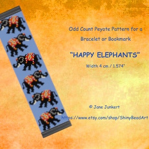 HAPPY ELEPHANTS / Peyote Armband Muster / Pdf ENGLISCH / odd count Peyote Stitch / Fädelanleitung / mit Graphik und Word Chart